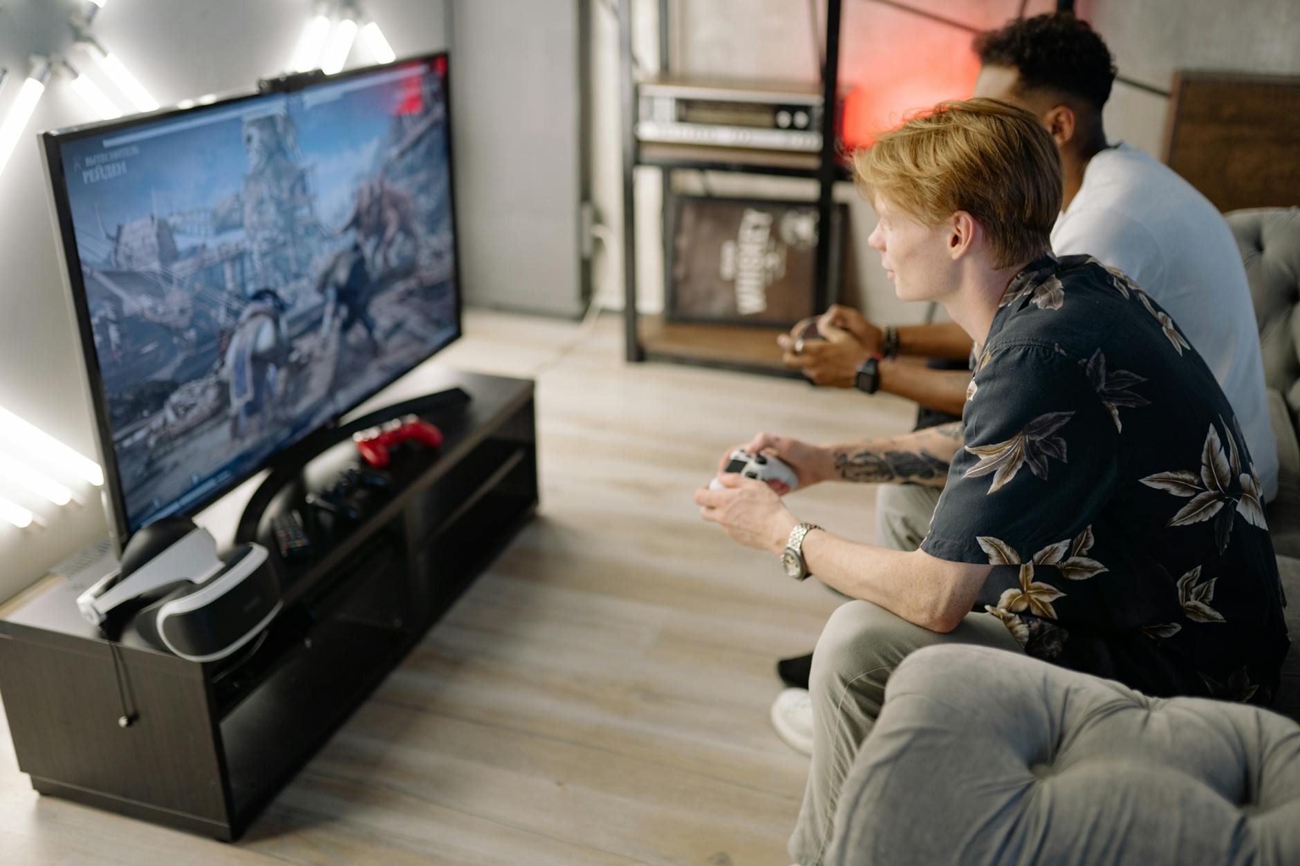Two Men Playing a Video Game